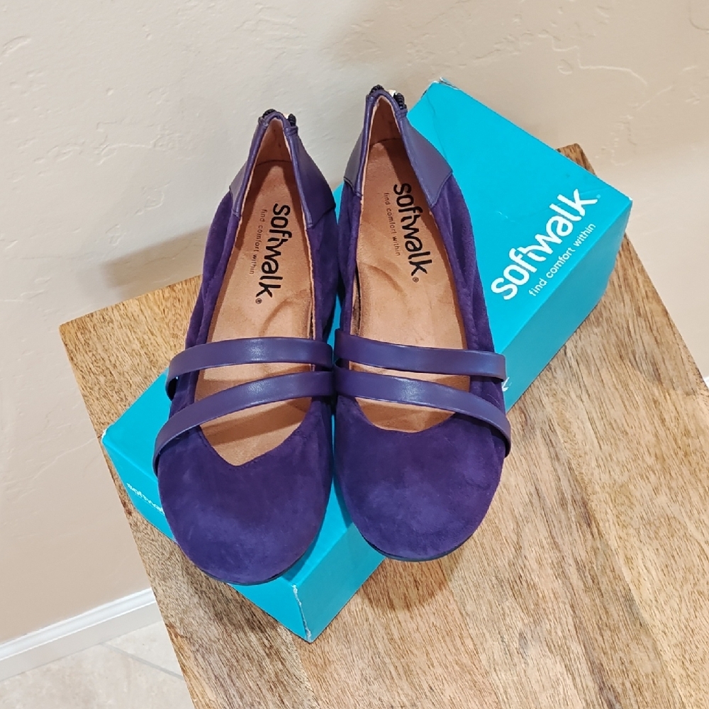 SoftWalk Purple Suede Double-Strap Women's Flats